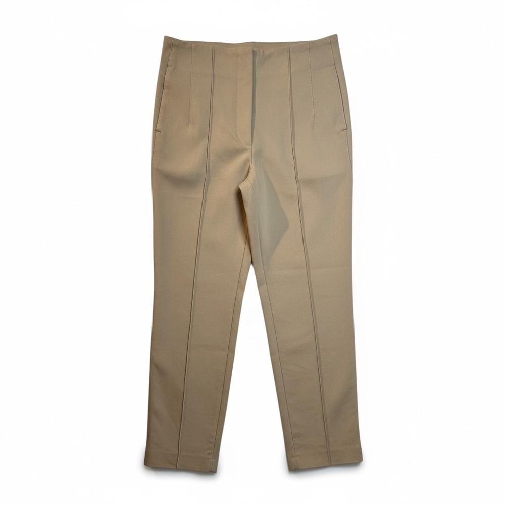 Massimo Dutti Tan Beige Pintuck Slim Tapered Trousers Pants Size 8 EUR 40